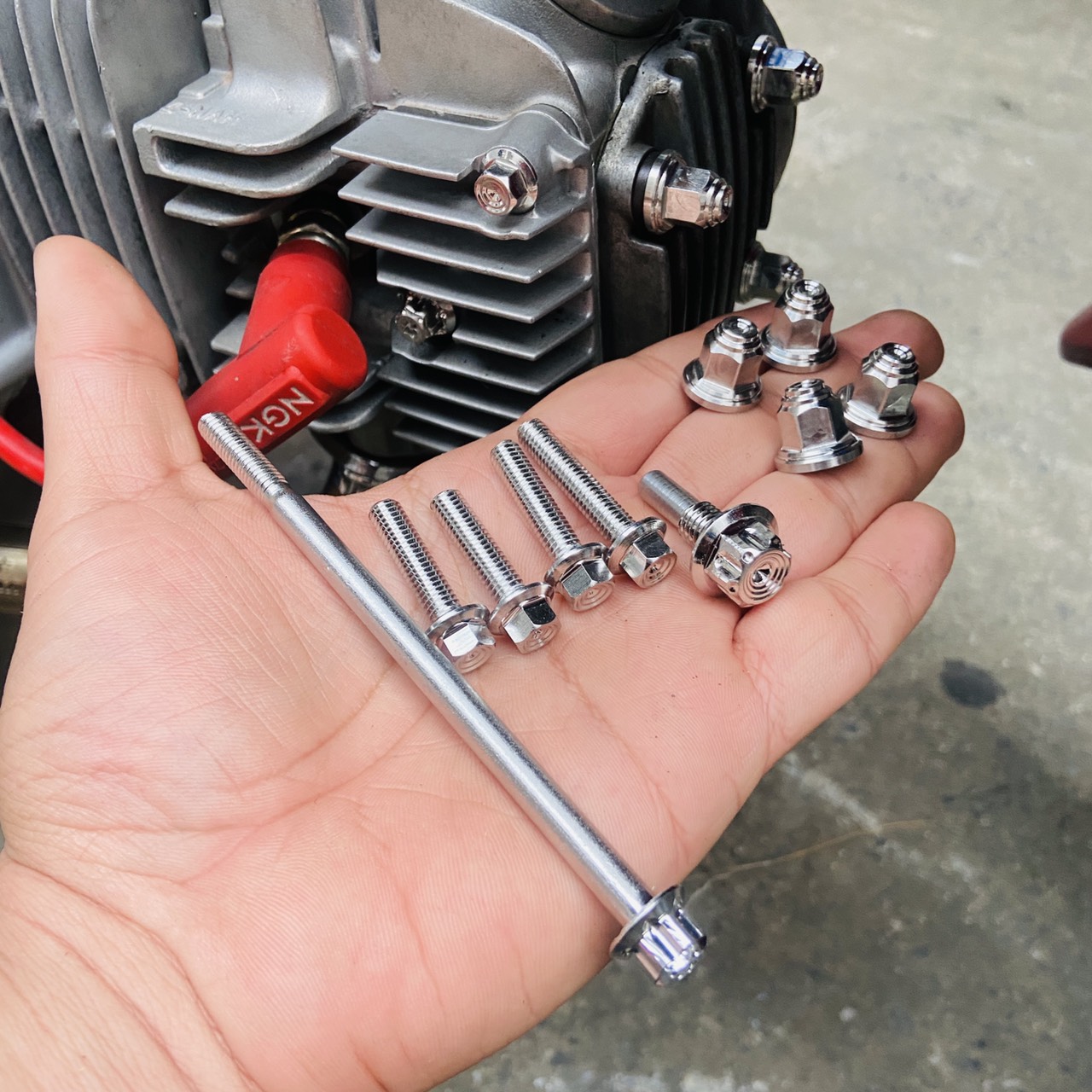 (INOX SÁNG BÓNG) Bộ 10 chi tiết ốc gắn đầu lòng xe WAVE, DREAM, SUPER DREAM, ốc SALAYA mẫu thái xoán trang trí xe siêu chất