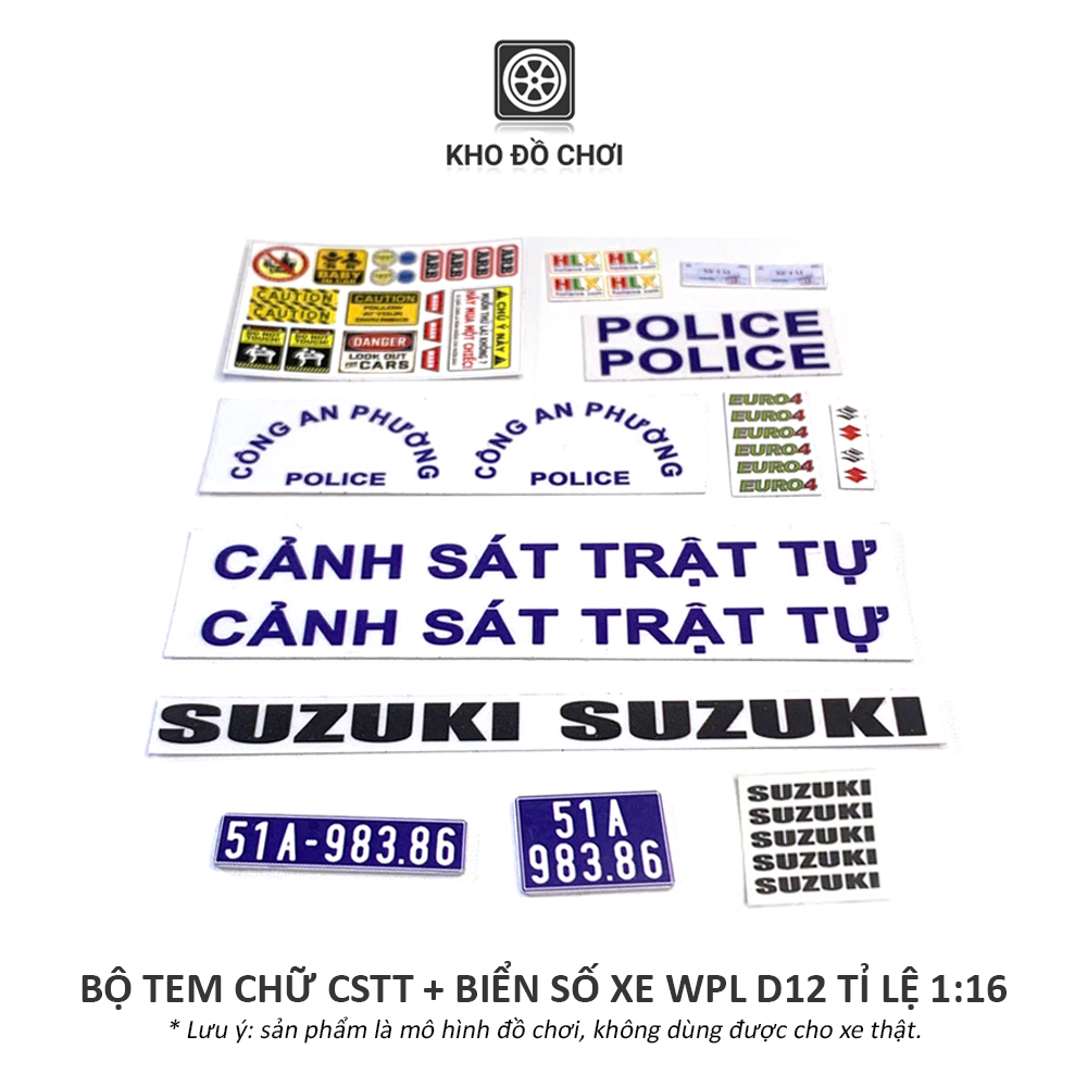 Bộ tem chữ CSTT, CSGT & biển số dán xe WPL D12 tỉ lệ 1:16, 1:10