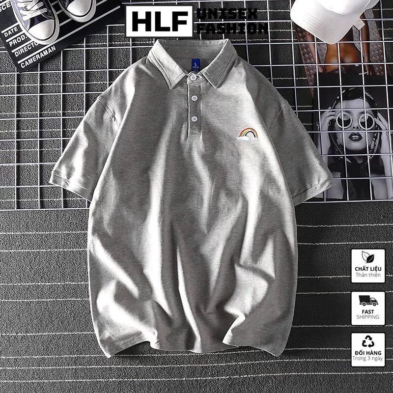 Áo polo thun cổ trụ thêu hình thêu cầu vồng cực đẹp áo thun size có cổ HLFashion