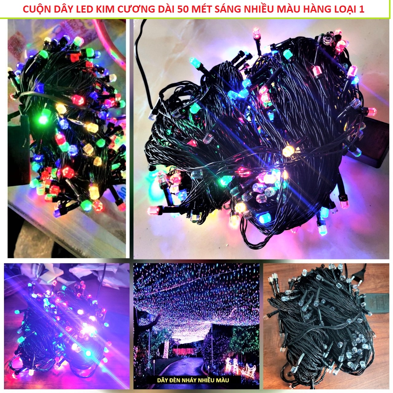 Dây Đèn Led kim cương cuốn cây cao cấp dài 40m /20m ,Đèn trang trí giáng sinh, ngày tết, quán coffee, quán bar, nhà hàng,..