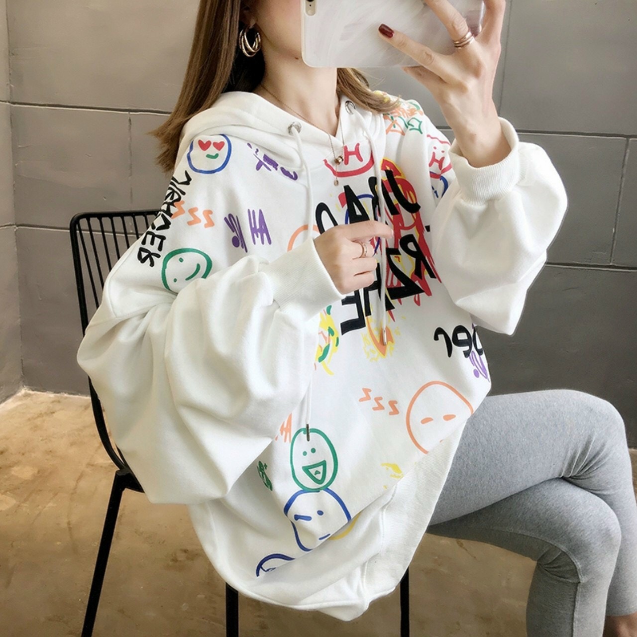 Áo nỉ hoodie nữ form rộng hàn quốc phối màu vòng cực hot siêu thời trang
