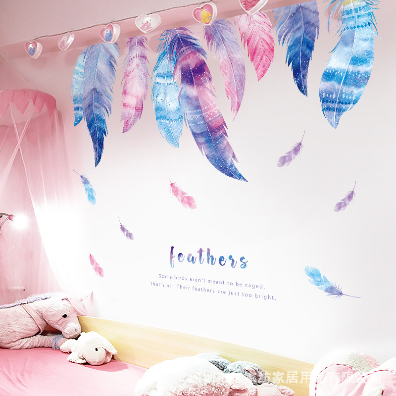 Decal dán tường lông vũ sắc màu QR 9209