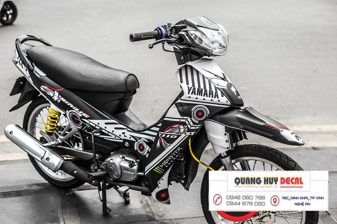 Tem Trùm Sirius Monster Đen Trắng nhám độ đẹp  - Tem xe máy sirius thiết kế theo yêu cầu - tem trùm xe máy sirius đen trắng nhám đẹp rẻ chất