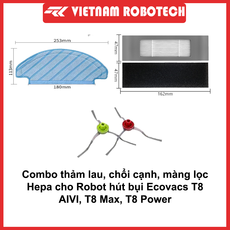 Combo chổi, thảm, màng lọc Hepa cho robot hút bụi T8 AIVI, T8 Max, T8 Power