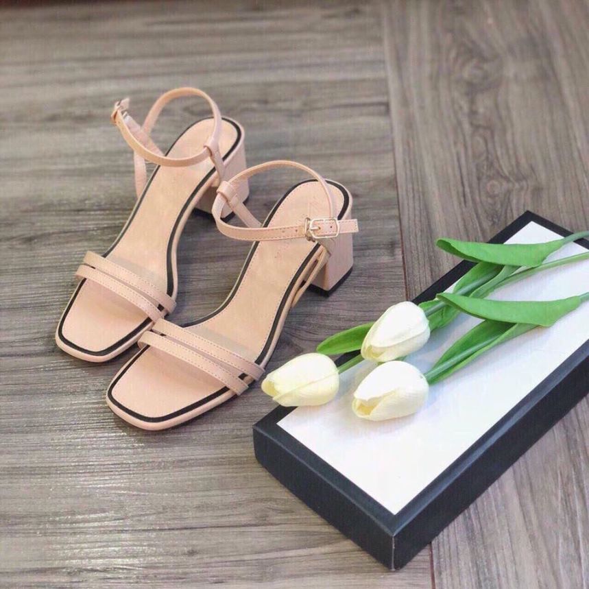 Sandal cao gót nữ 2 quai mảnh gót vuông 6cm dáng hàn quốc - 156 giá rẻ