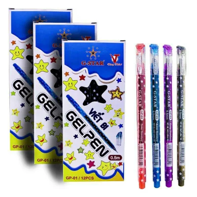 Hộp 12 cây viết gel G-star GP-01 ngòi 0.5mm ( xanh, đỏ, tím, đen )