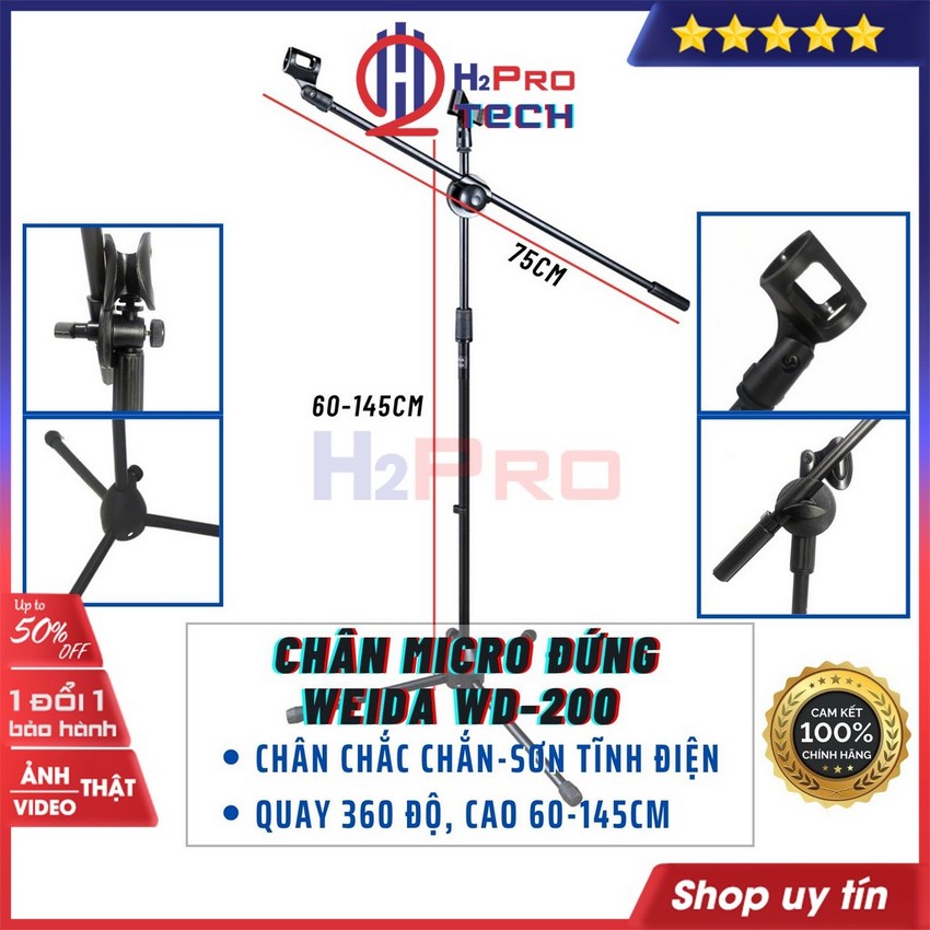 Chân đế micro đứng weida wd-200 cao cấp dành cho karaoke sân khấu phòng thu âm chân đứng chắc chắn tiện lợi-h2pro tech