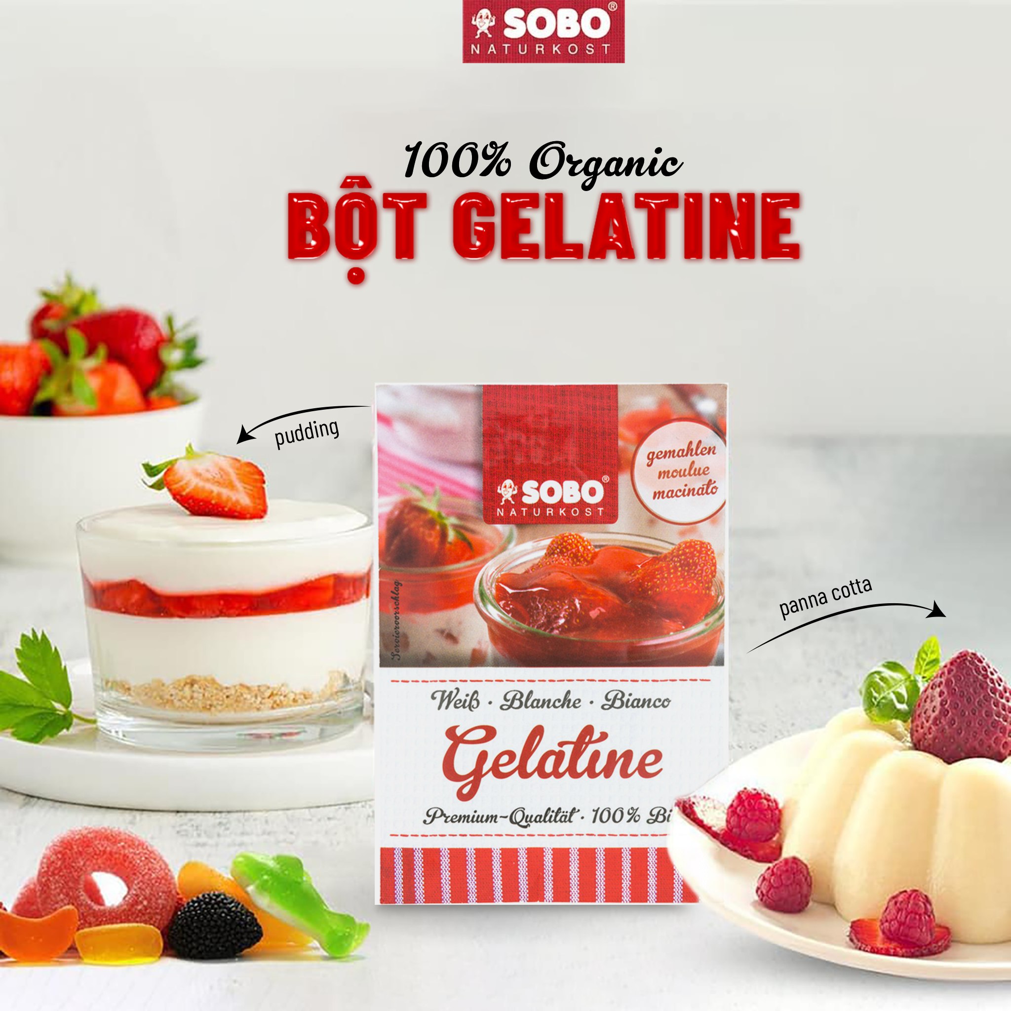 Gelatine hữu cơ dạng bột/dạng lá Sobo