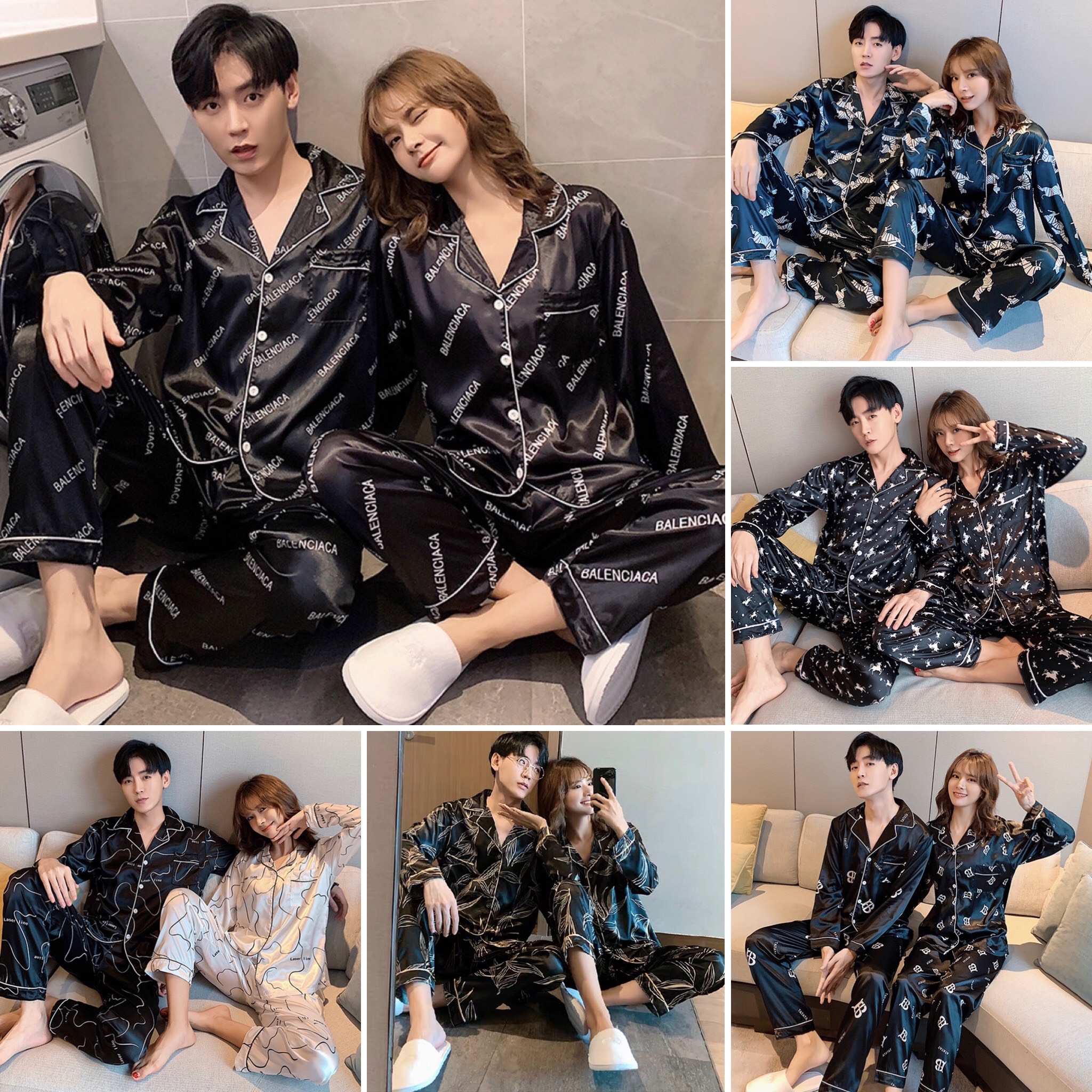 Bộ đồ Pyjama mặc đôi nam nữ chất lụa mềm - Bộ mặc nhà nam nữ