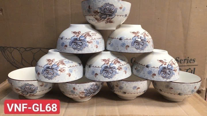 combo 10 chén sứ, 5 chén cơm sứ hoa văn mèo GL114, chén cơm sứ trắng 11cm