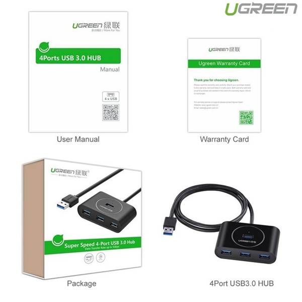 Bộ chia 4 cổng USB 3.0 dài 1M Ugreen 20291
