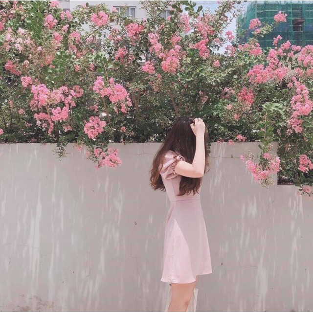 Đầm cổ U tay bo 2 màu