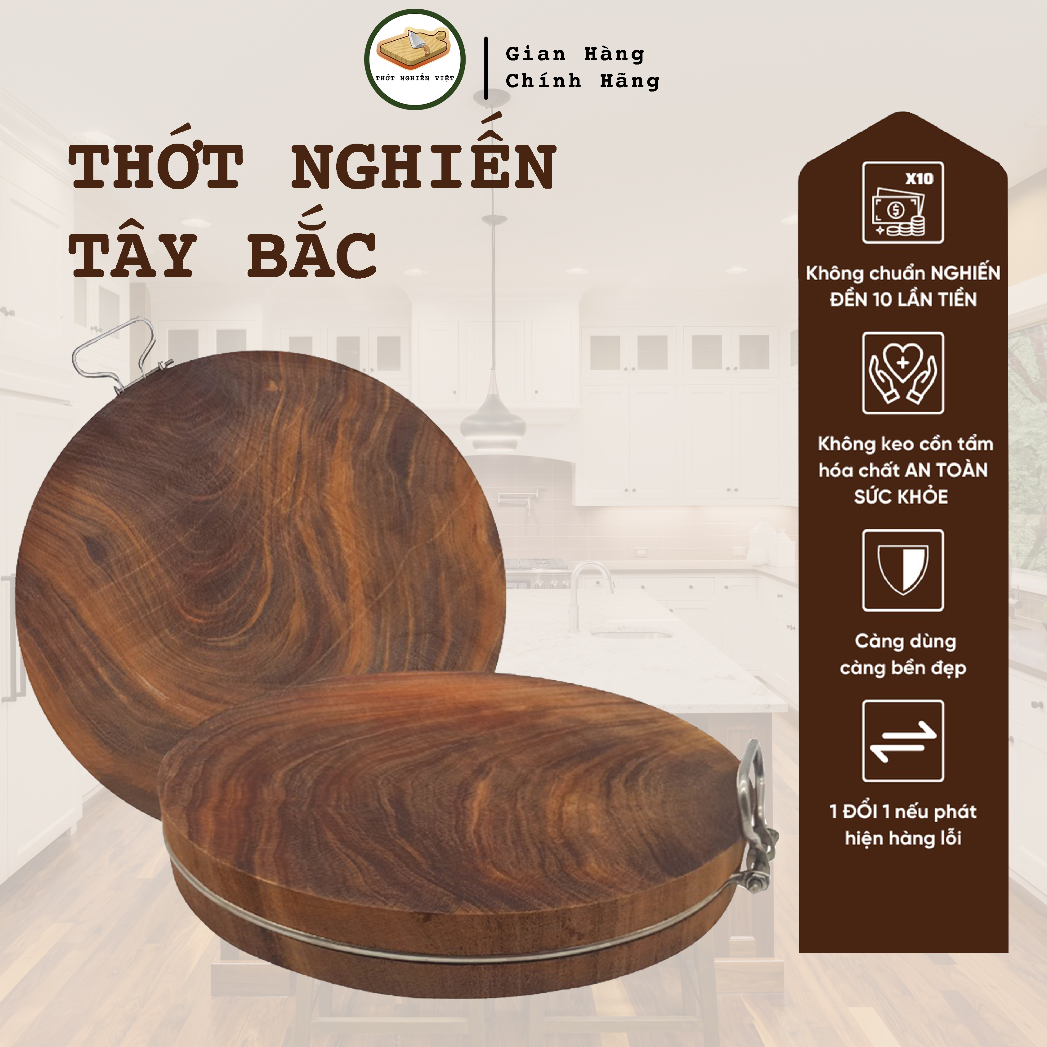 Thớt gỗ nghiến Tây Bắc kích thước 40cm dày 6cm để băm chặt, làm nhà hàng quán ăn , thớt nguyên khối độ bền cao