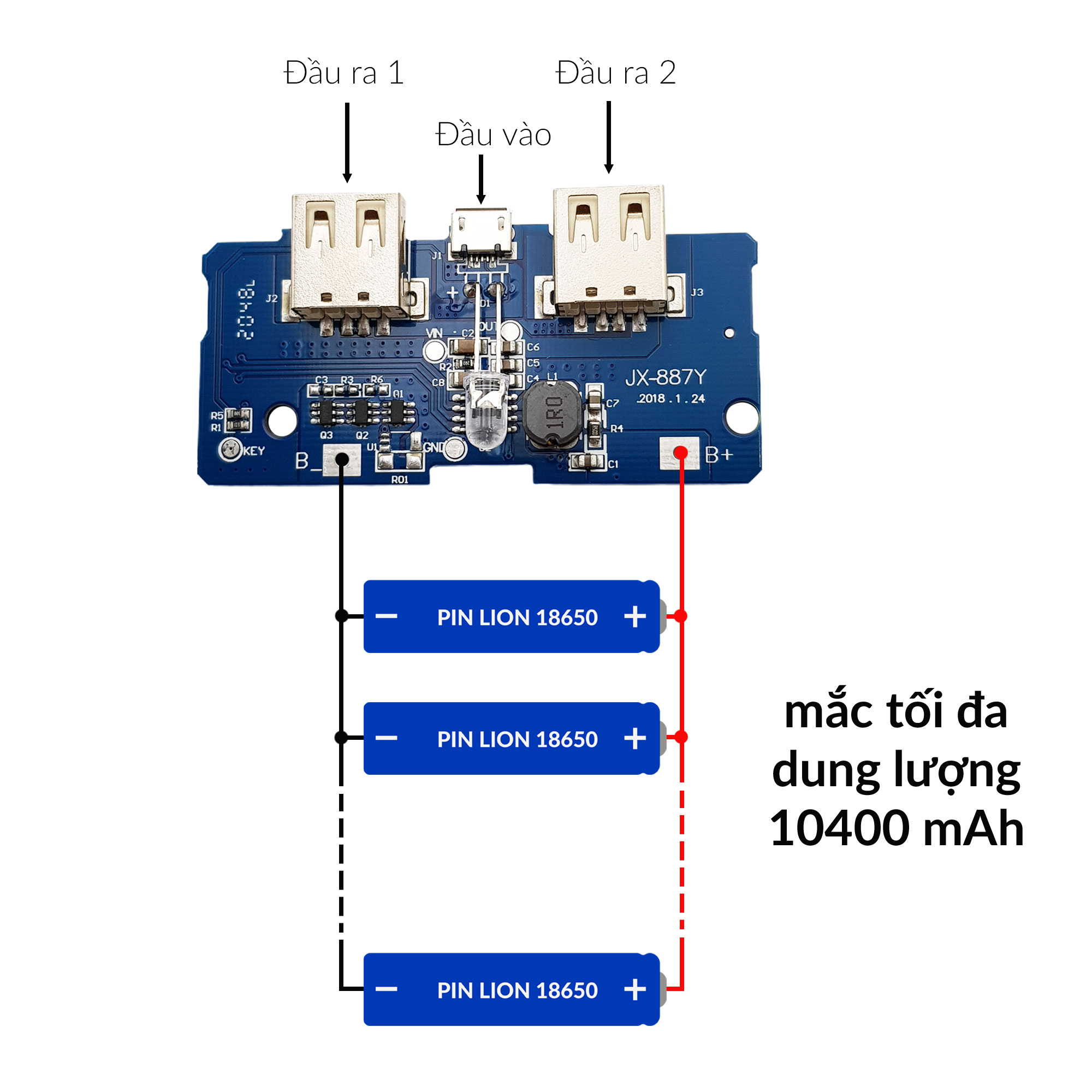Mạch Sạc Dự Phòng 2 Cổng USB