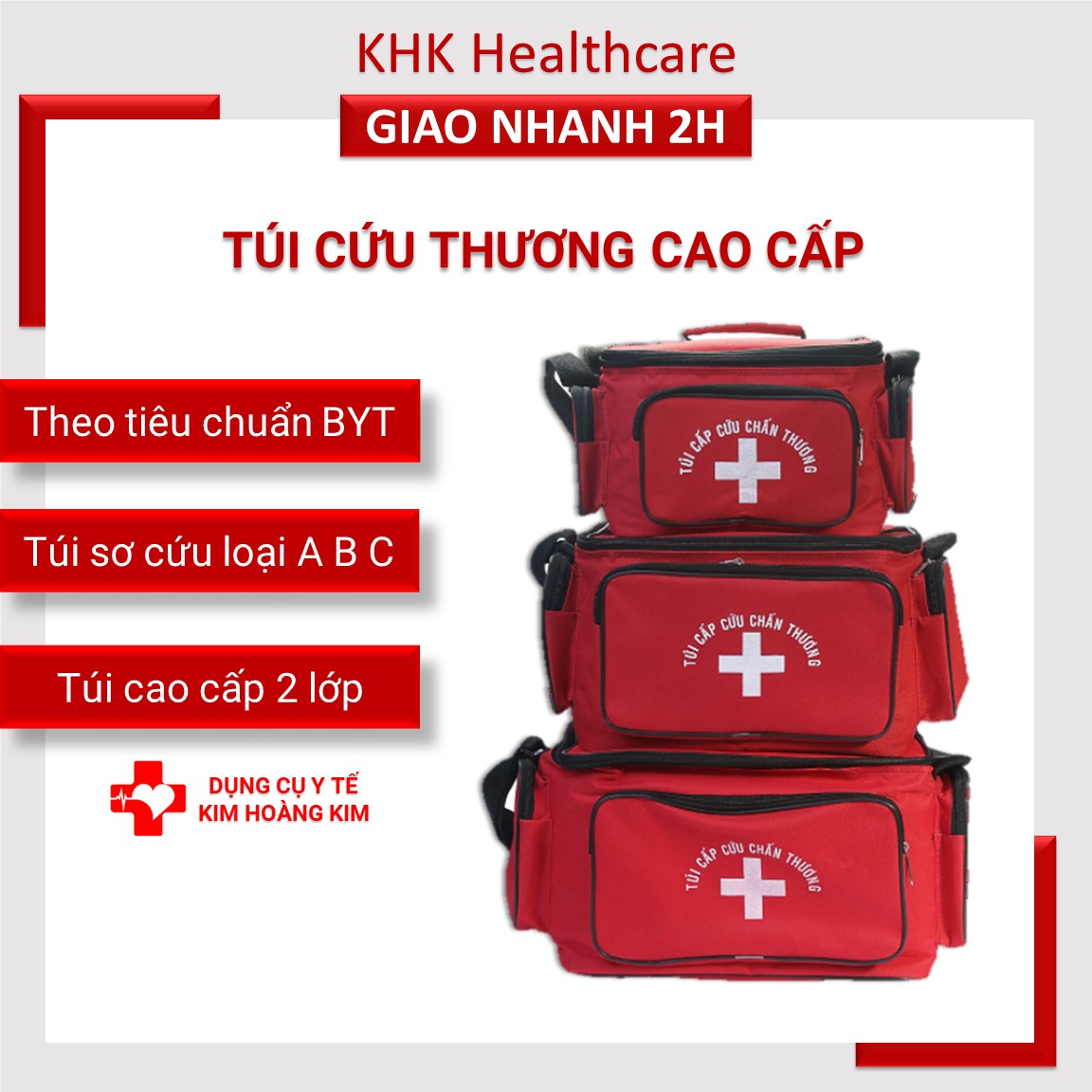 Túi cứu thương cao cấp màu đỏ đúng chuẩn Bộ Y Tế đủ size S/M/L sản xuất tại Việt Nam
