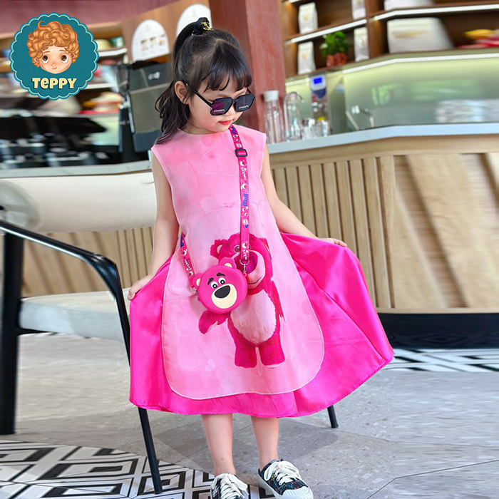 Set áo dài cách tân gấu dâu cho bé gái (set 3 món)