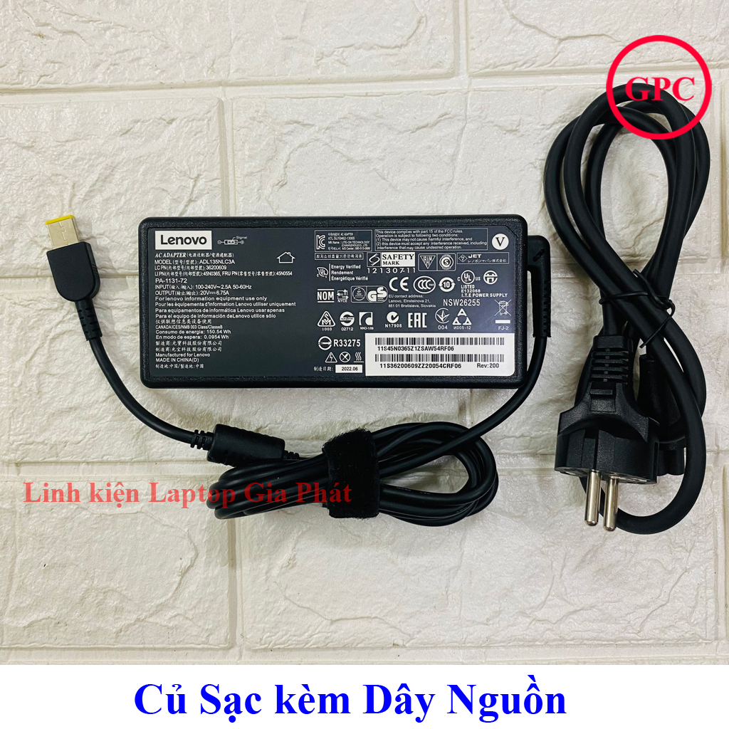 Sạc laptop lenovo 135w 20v - 6.75a chân usb vuông dùng cho legion y520 gaming ideapad l340 thinkpad w540
