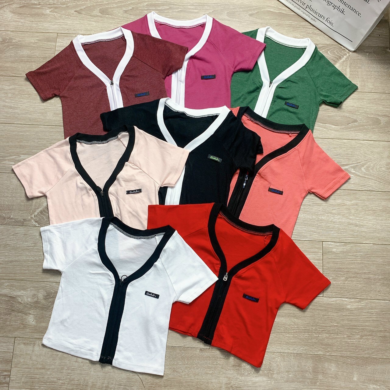 Xả hàng áo thun hot áo croptop dây kéo form 45kg áo thun kiểu ôm dáng nhỏ áo vải thun mềm