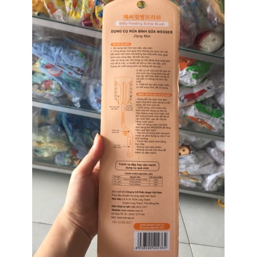 (Made in Vietnam) Dụng cụ vệ sinh cọ rửa bình sữa 360 độ Wesser (Công nghệ Hàn Quốc)