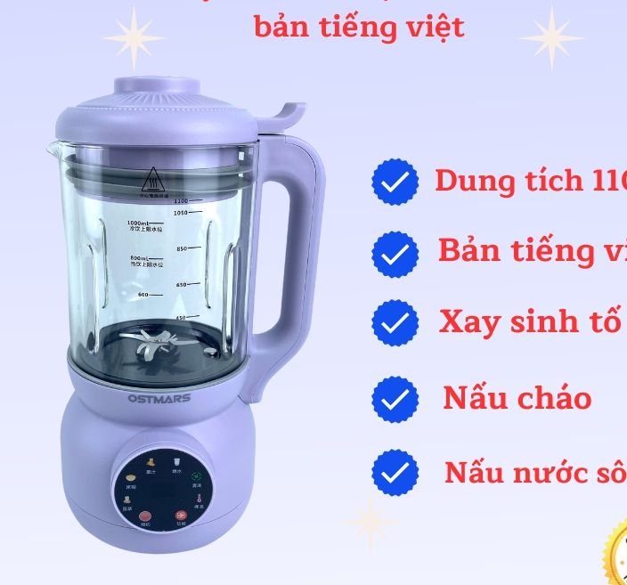  Máy Làm Sữa Hạt OSTMARS - Xay Sinh Tố Model PBJ-003 Cối Thuỷ Tinh Bản Tiếng Việt Dung Tích 1L 