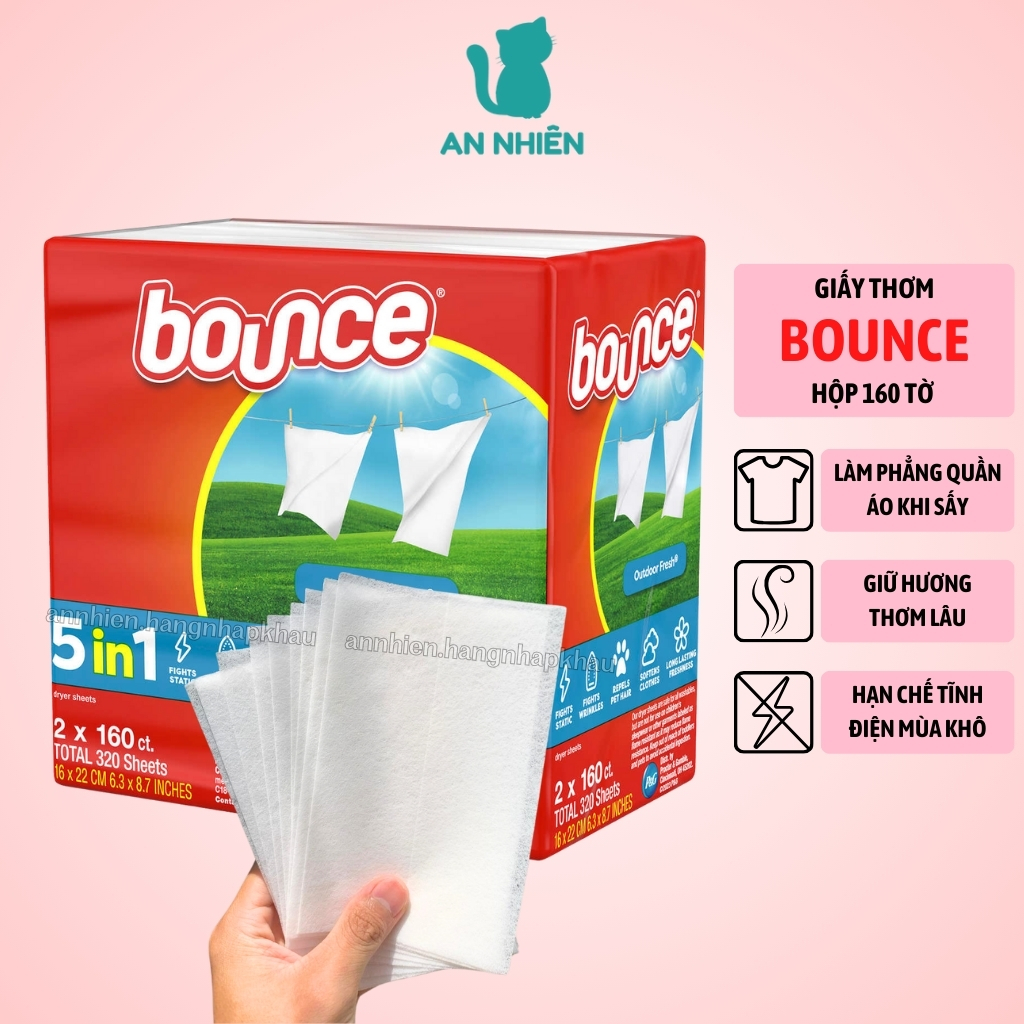 Giấy thơm sấy quần quần áo Bounce làm mềm vải, chống ẩm mốc, tĩnh điện mùa khô