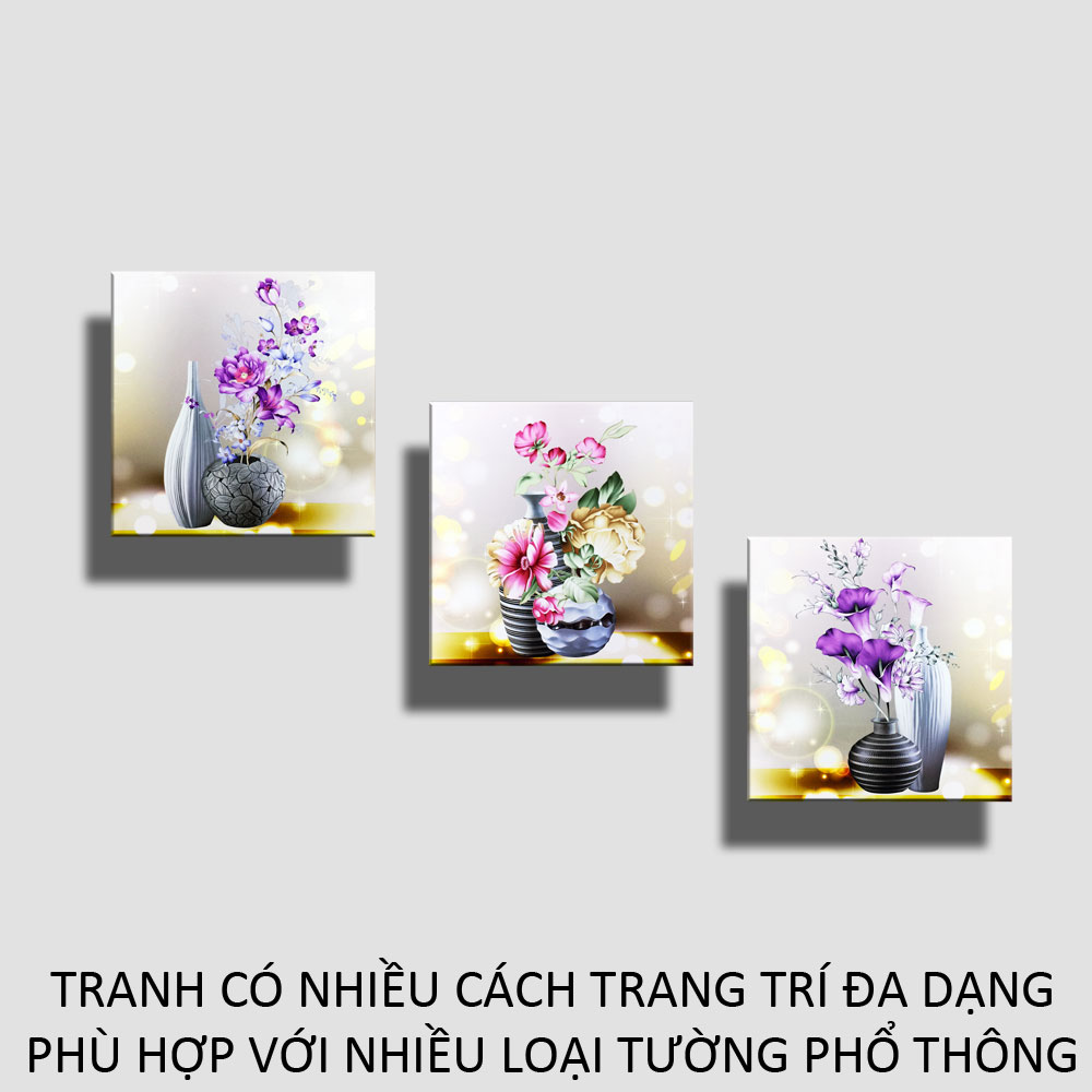 Tranh Treo Tường - Hoa Khai Phú Quý 118 - Tranh Minh Hiền (3 tranh - 40 x 120 cm/Bộ)