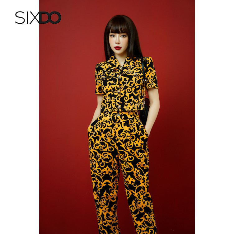 Quần nữ tuýp xi họa tiết baroque SIXDO (Black Baroque Print Pants)