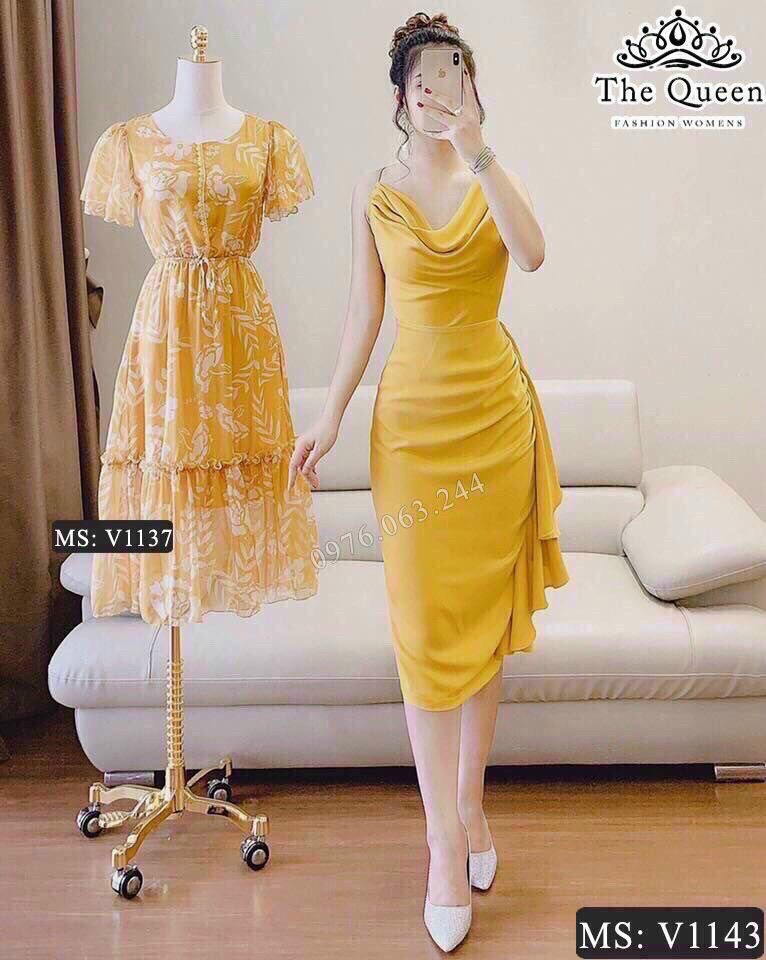 [HCM]Đầm xếp ly cổ đổ cao cấp thời trang dạ hội dự tiệc