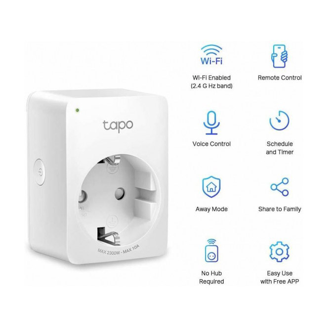 Ổ cắm thông minh TP-Link Tapo P100 Mini Smart WiFi Socket 2300W/10A Điều khiển qua App - Tương Thích Google Home, Alexa