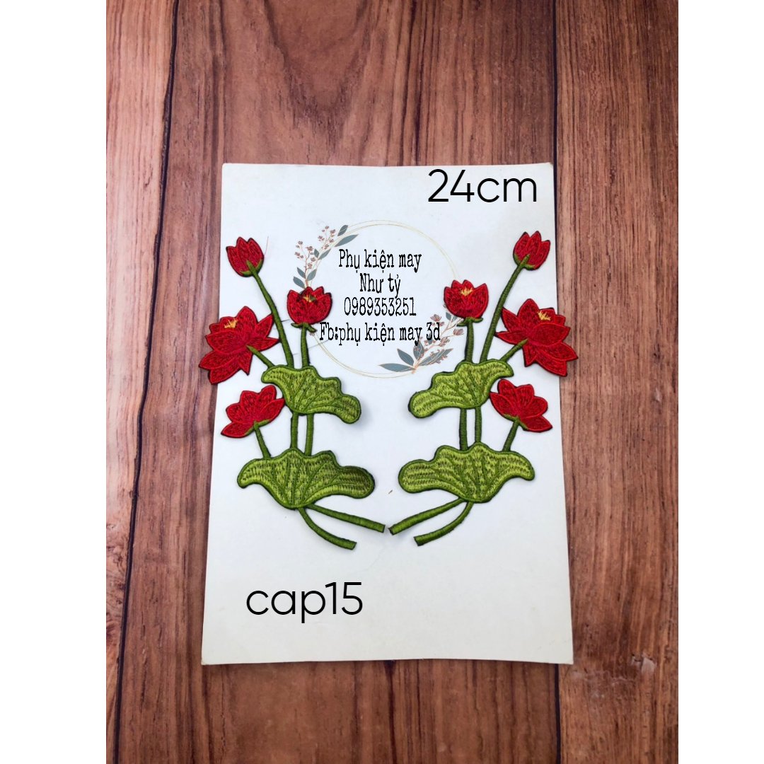 (cặp sen thêu ủi) cặp ren thêu ủi xinh xắn 24cm