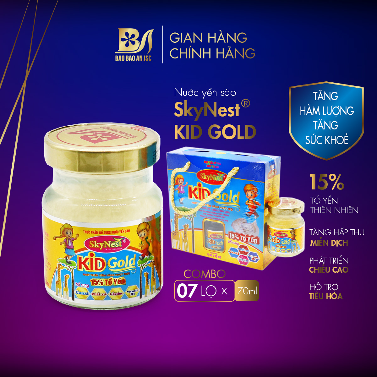 MUA 6 TẶNG 1 Nước yến sào SkyNest Kid Gold 15% Tổ Yến 7 lọ x 70ml -Thực