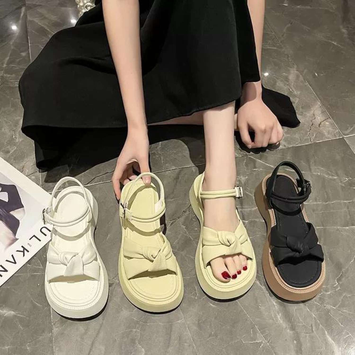(Hàng Qc FullBox) Sandal nữ quai chéo Thắt Nơ chất Da Cao cấp Cendy