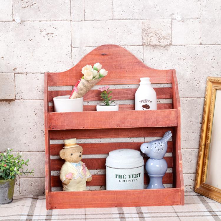 Zakka Đỏ Cũ Phục Cổ Giá Để Đồ Dạng Treo Gía Để Đồ Treo Tường 2 Tầng Lưu Trữ Hoàn Thiện Gía Để Đồ