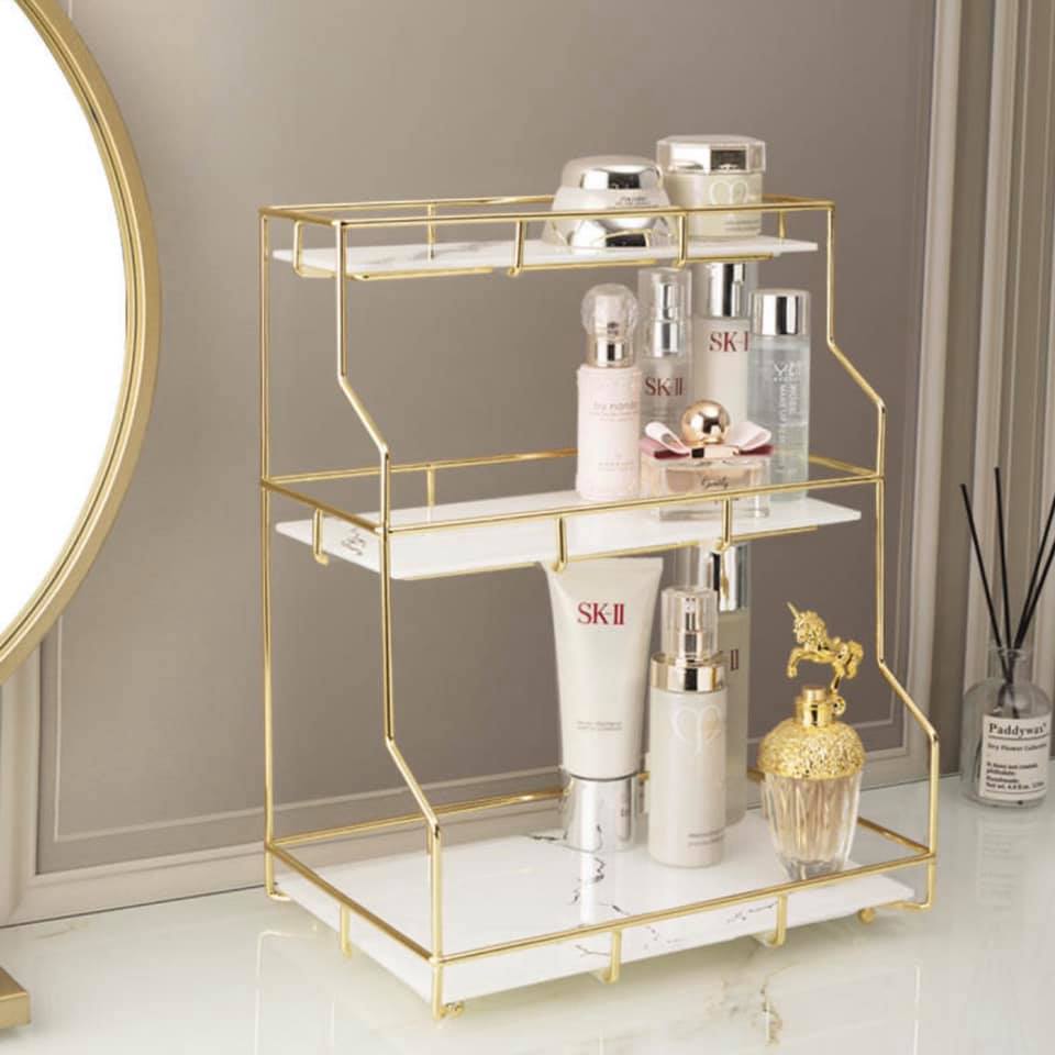kệ mỹ phẩm gold 3 tầng