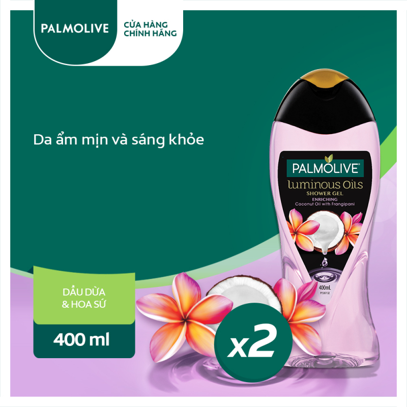 Bộ 2 sữa tắm tinh dầu Palmolive Luminous Oils thiên nhiên từ dừa và hoa sứ trắng 400ml/ chai