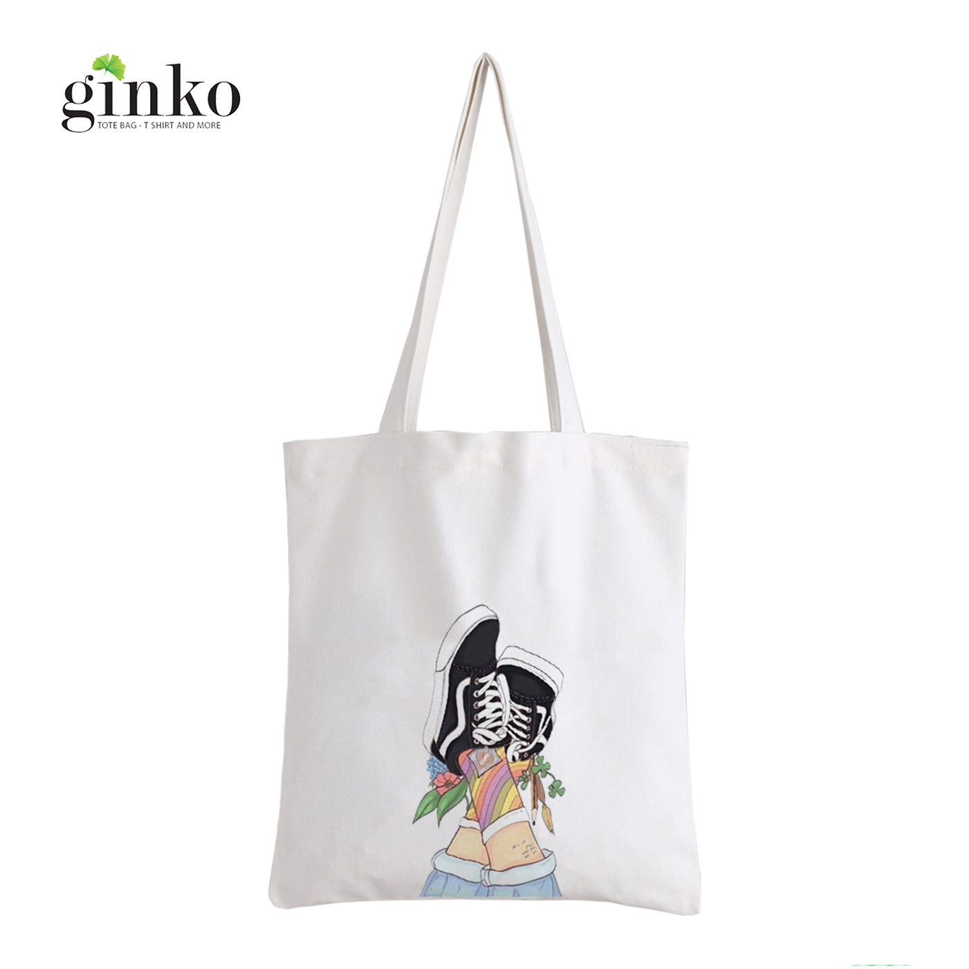 Túi Vải Tote GINKO Kiểu Basic Dây Kéo In Hình Giày G60