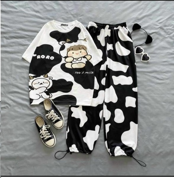 Sét Đồ Bộ Dài Bò Sữa In Hình Chú Bé Và Con Bò Siêu Rẻ TTSLA0534