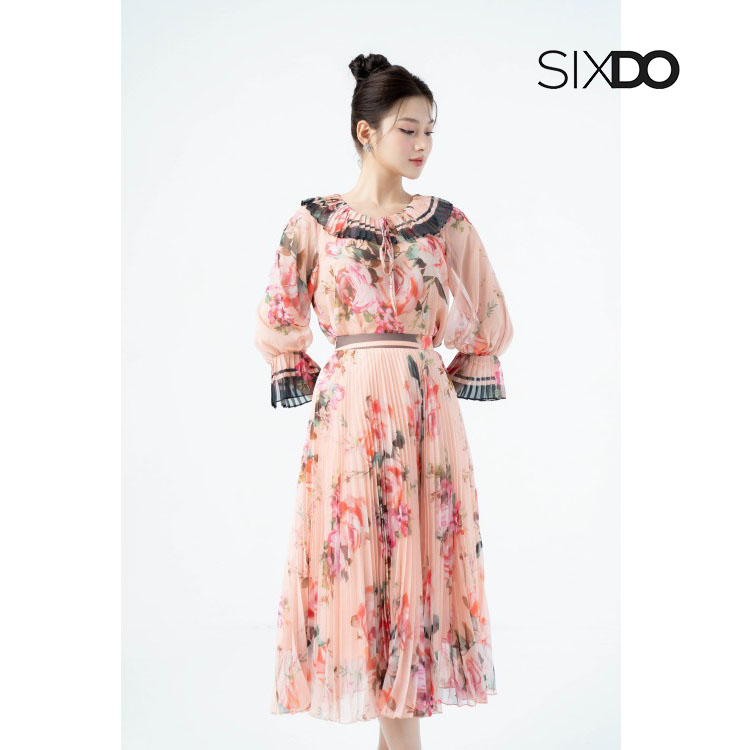 Chân váy hoa xếp ly midi thời trang SIXDO