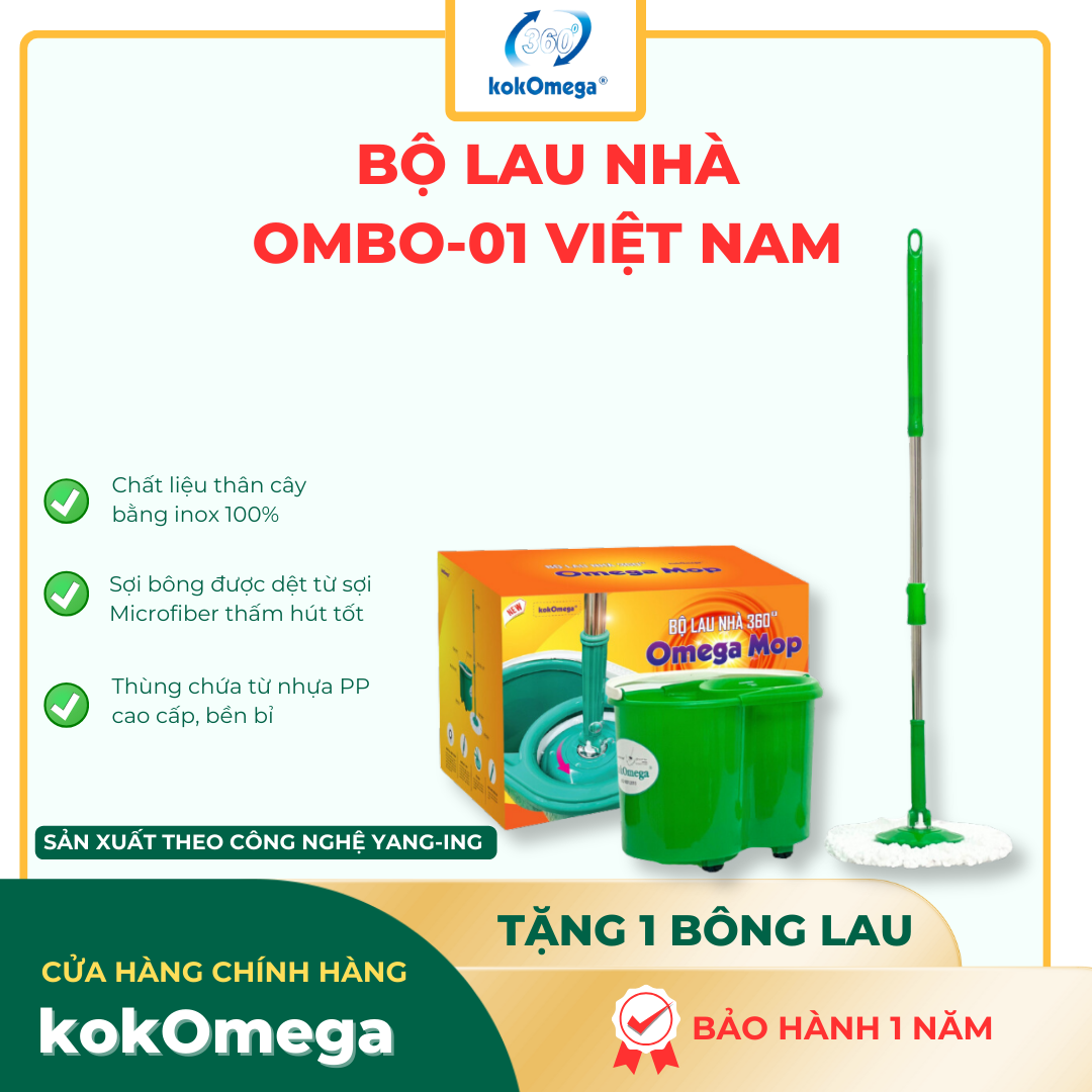 Bộ Lau Nhà 360 Độ kokOmega (OMBO-04)( Tặng 1 Bông Lau)