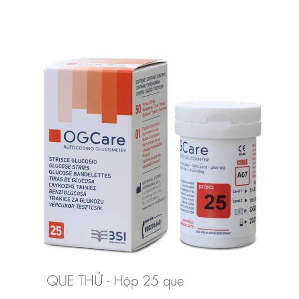 Que Thử Đường Huyết Ogcare 25 Que.Que thử đường huyết OGCARE (25 que) là sản phẩm que thử dùng cho các dòng máy đo đường huyết Ogcare, có thời hạn sử dụng lâu, đảm bảo an toàn vệ sinh y tế.