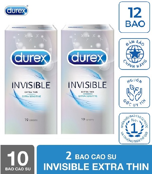 [ COMBO 2 Hộp ]Bao Cao Su Durex Invisible Extra Thin cực siêu mỏng Hộp 10 Chiếc [che tên người mua] -