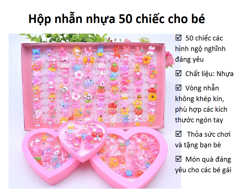 [HCM]Hộp nhẫn nhựa 50 chiếc cho bé