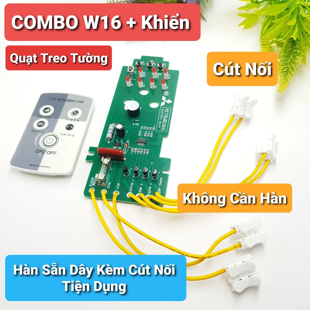 Mạch quạt treo tường mitsubishi w16 hàn sẵn dây❤️w16rt bo quạt từ xa mitsu❤️mạch quạt điều khiển từ xa