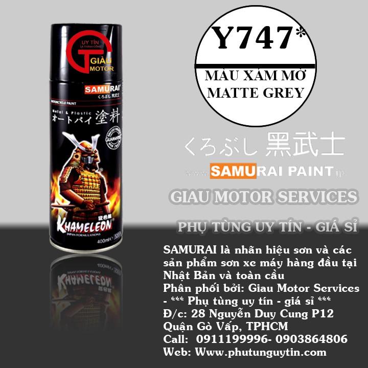 Sơn xit Samurai Y747 màu xám mờ  Matte Grey