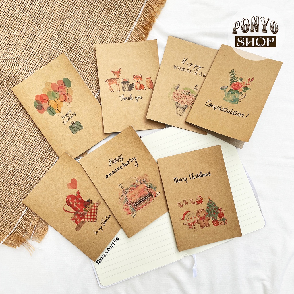 Thiệp chúc mừng giấy kraft Vintage