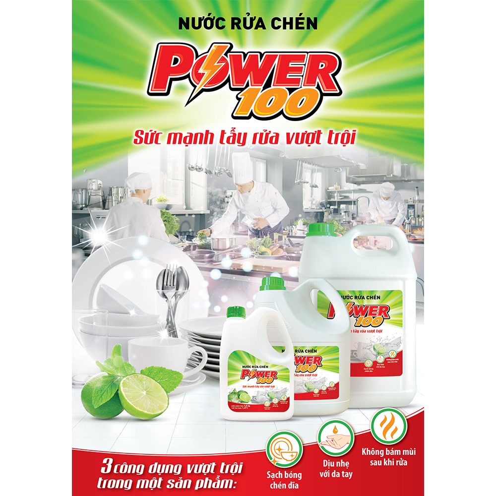 Nước Rửa Chén POWER100 Hương Chanh 3,8kg