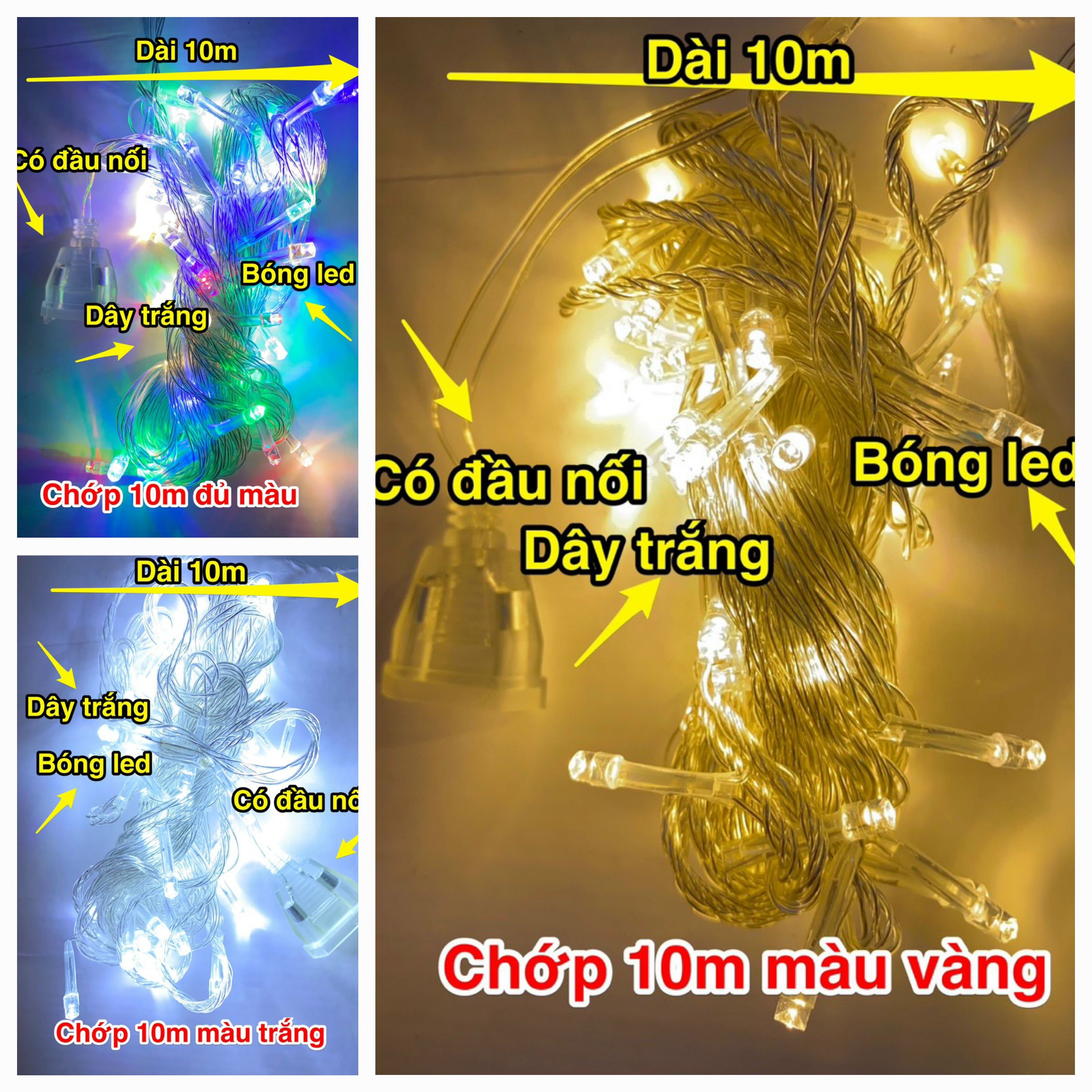 Dây Đèn Led 10M Chống Nước có Đuôi Nối có Chớp