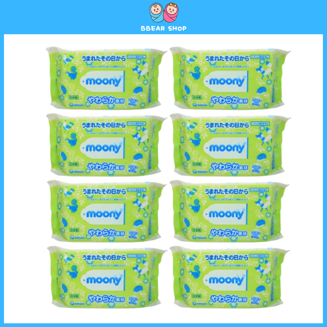 Combo 8 bịch Khăn ướt Moony nội địa Nhật (1 gói 80 tờ)