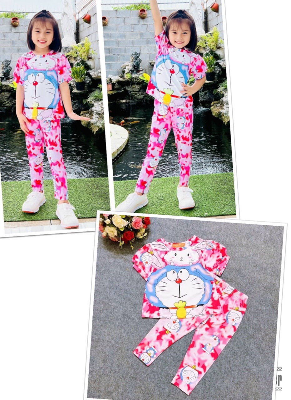 (9-40kg)  Vải đẹp! Bộ thun lạnh 3d loại 1 tay ngắn quần dài bé gái, thun mát form đẹp! (893)