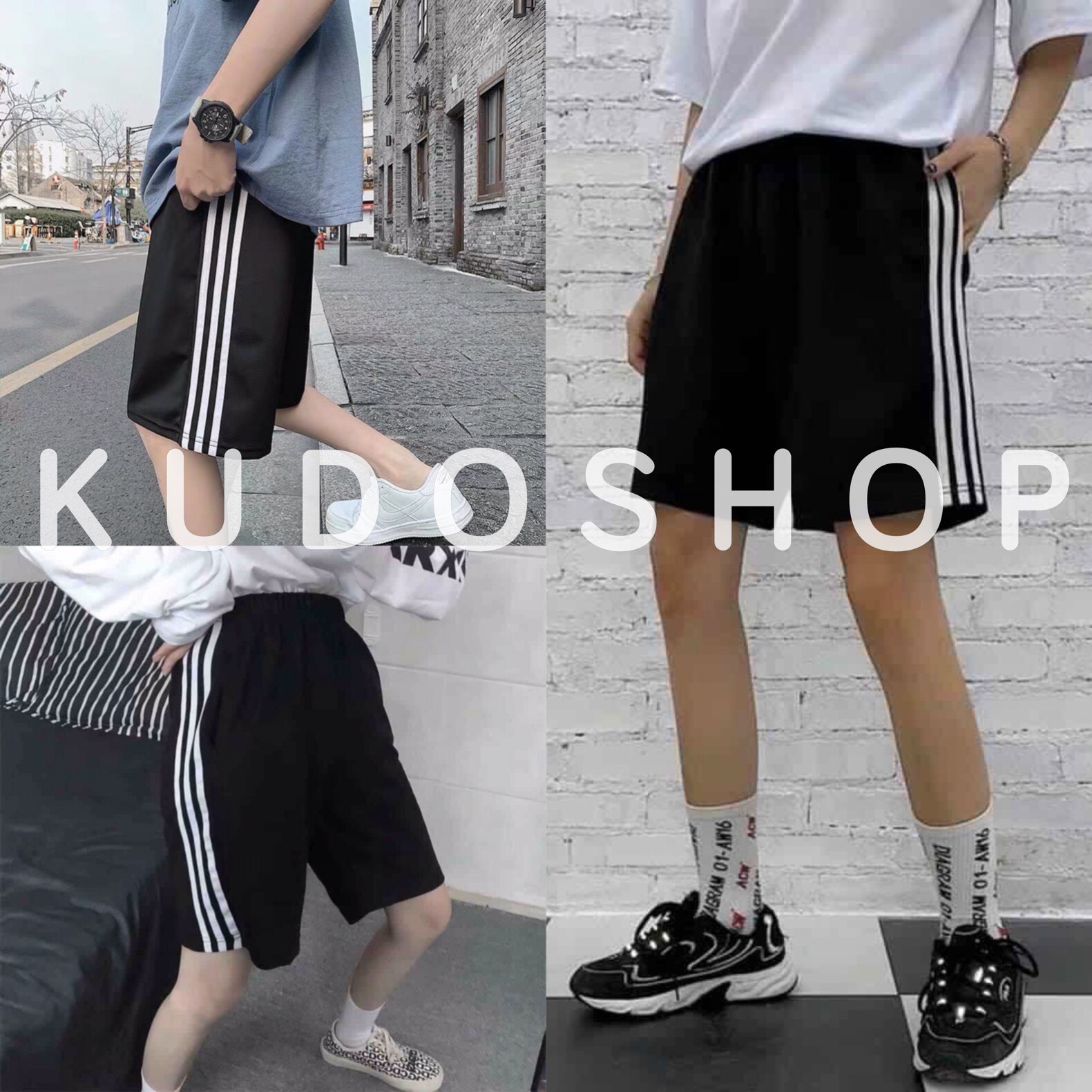 Quần 3 sọc lửng basic dáng suông phong cách ulzzang/ Quần short thể thao thời trang nam nữ - kudoshop